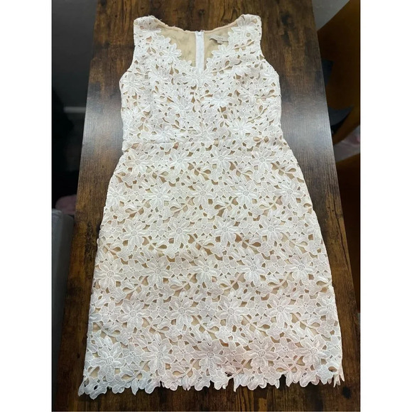 ANN TAYLOR LOFT WHITE SLEEVELESS  EYELET LACE DRESS BACK ZIP SZ. 6 MSRP $118 - Picture 1 of 11